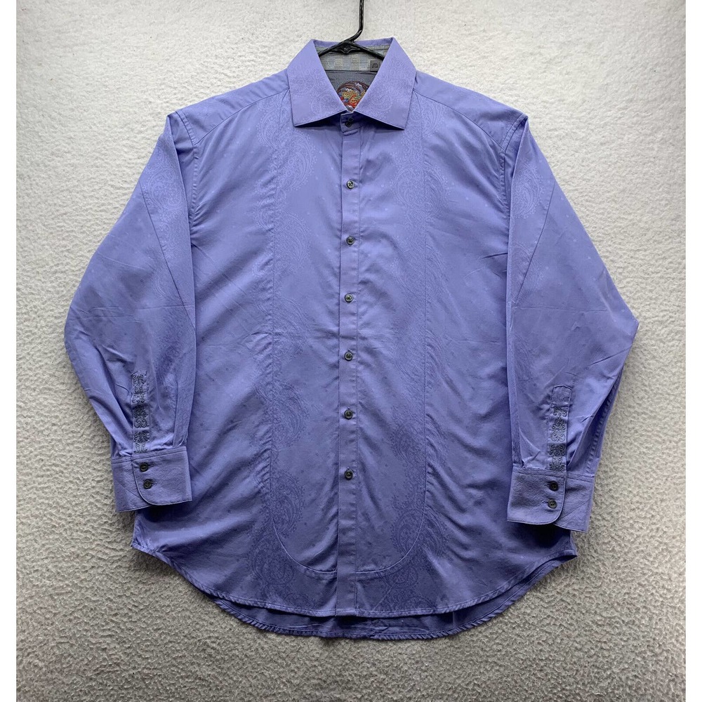 Robert Graham Dress Shirt Mens XL Two Button Neck Preppy Flip Cuff Dot Geometric
